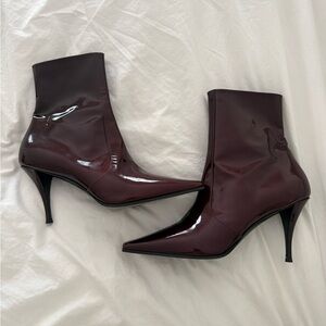 Saint Laurent Patent Leather Burgundy Heeled Boots